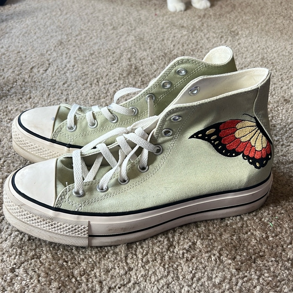 custom green and butterfly converse